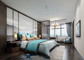 新中式卧室3D模型设计